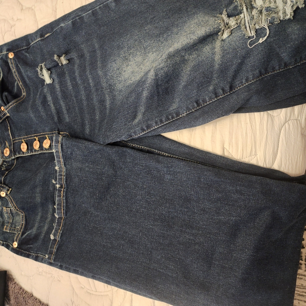 Blue Flare & Wide Leg Jeans with Golden Stitching